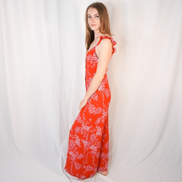 Free People Be The One Jumpsuit Ruffle Red Floral - Picture 5 of 8